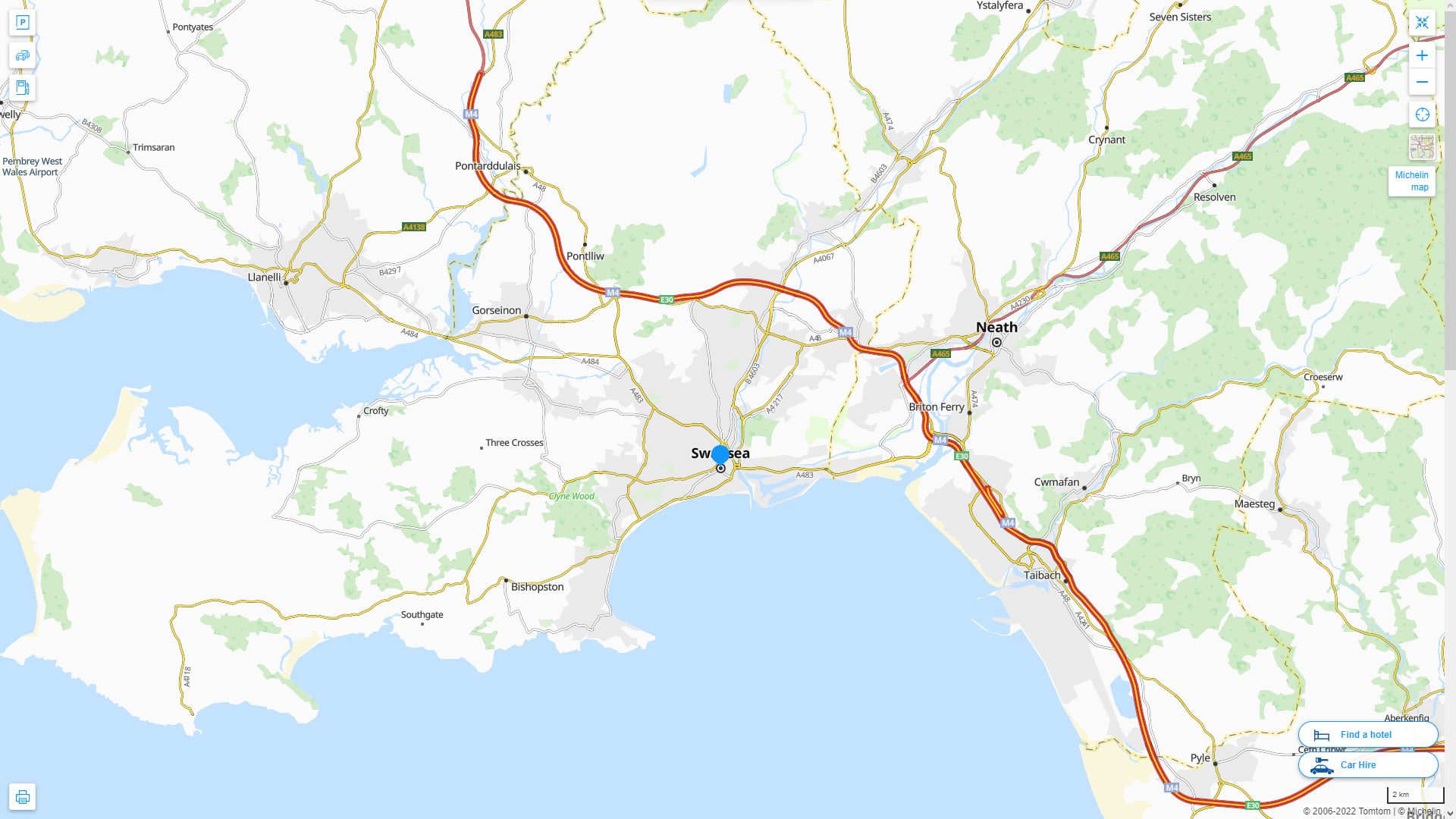 Swansea Highway and Road Map